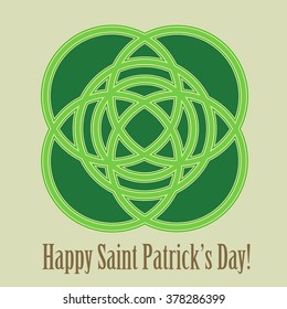 Irish ornament with text Happy Saint Patrick's Day on the grey background. Vector illustration of the stylized green irish clover.