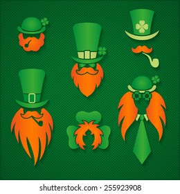 Irish people in hats leprechaun signs logos  St. Patrick Day vector illustration