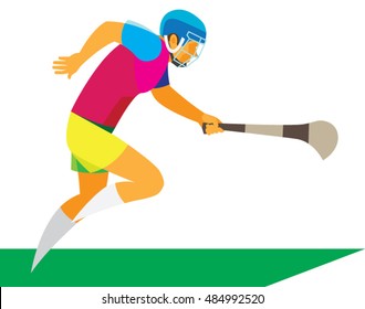 Irish player in field hockey running after the ball