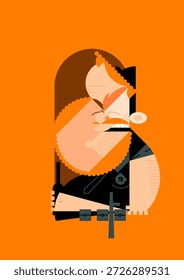 Policial irlandês com barba vermelha sobre fundo laranja