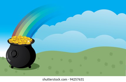 Irish Pot of Gold Background EPS 8 vector, grouped for easy editing. No open shapes or paths.