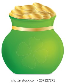 Irish Pot of Gold Coins Vector Isolated