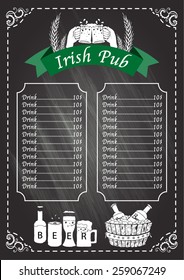 Irish pub beer festival on chalkboard menu design template.