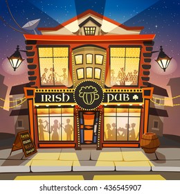 Irish Pub Building Cartoon Background Vector Illustration