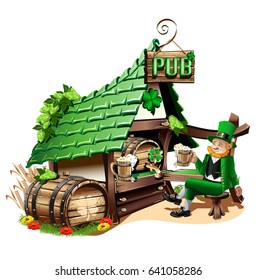 Irish pub. A fabulous beer pub in cartoon style. Vector illustration.