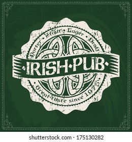 irish pub illustration retro styled label of beer or brewery on a green chalkboard good as a template of advertisement irish pub illustration english classic real texture bar black sign green fancy le