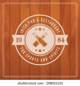 irish pub label on wooden background