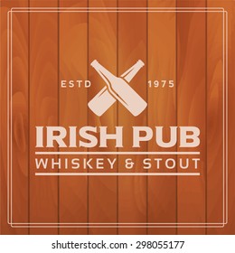 irish pub label on wooden background