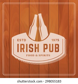 irish pub label on wooden background