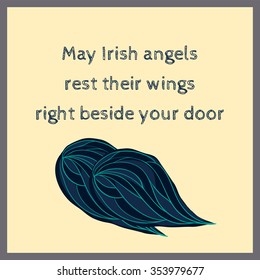 Irish quote with angel wings. Vector illustration.