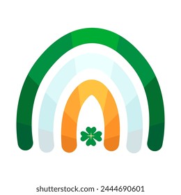 Irish Rainbow flag fluttering in wind. Ireland banner on flagpole for spring holiday decoration, Happy Patrick party element. Simple cartoon vector isolated on white background