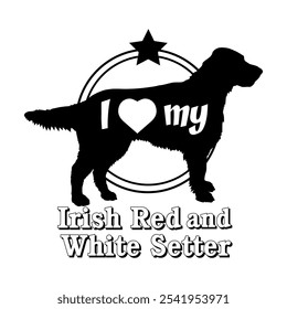 Irish Red and White Setter. Hund Silhouette, ich liebe meinen Hund, Hund, Hunderassen, Logo, Vektor, Silhouette, Tier, Illustration, Symbol, Zeichen, schwarz, Haustier,