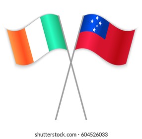 Irish and Samoan crossed flags. Ireland combined with Samoa isolated on white. Language learning, international business or travel concept.