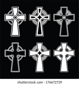 Irish, Scottish celtic cross on black vector sign 