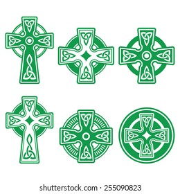 Irish, Scottish Celtic Green Cross On White Vector Sign 