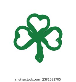 Irish shamrock isolated on white background Green clover with three leaves symbol of a St Patrick day Brush stroke Vector illustration