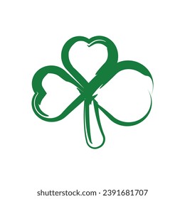 Irish shamrock isolated on white background Green clover with three leaves symbol of a St Patrick day Brush stroke Vector illustration