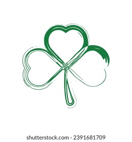 Irish shamrock isolated on white background Green clover with three leaves symbol of a St Patrick day Brush stroke Vector illustration
