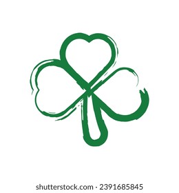 Irish shamrock isolated on white background Green clover with three leaves symbol of a St Patrick day Brush stroke Vector illustration