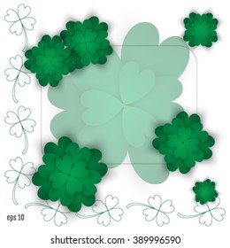 Irish shamrock leaves background for Happy St. Patrick's Day. The original design made on the day of Saint Patrick with soft edging and stylish frame. Soft shadows complement the big picture. Vector
