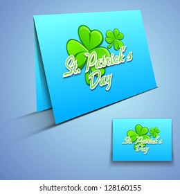 Irish shamrock leaves greeting or gift card for Happy St. Patrick's Day. EPS 10.