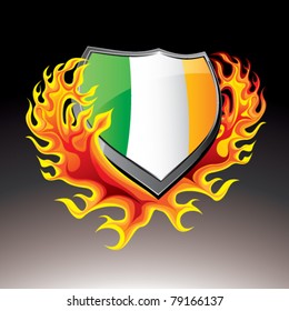irish shield in flame