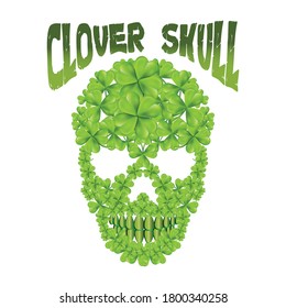 Irish skull with clover, grunge vintage design t shirts. Clover leaf that forms the skull