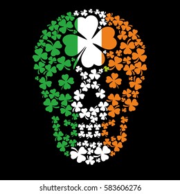 Irish skull with clover, grunge vintage design t shirts