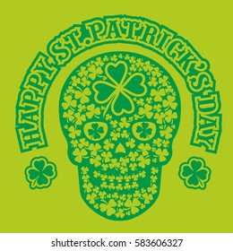 Irish skull with clover, grunge vintage design t shirts