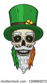 Irish skull. Skull of Saint Patrick's with green hat. Saint Patrick's skull