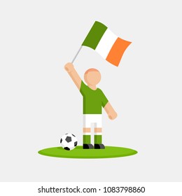 Irish soccer player in kit with flag and ball