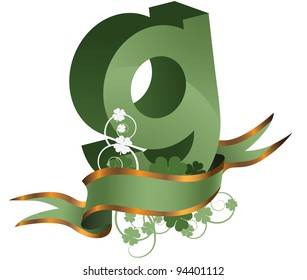 Irish St. Patrick's Day Alphabet Letter G With Ribbon and Clover EPD 8 vector, grouped for easy editing. No open shapes or paths.