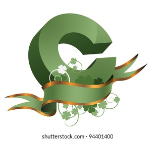 Irish St. Patrick's Day Alphabet Letter G With Ribbon and Clover EPS 8 vector, grouped for easy editing. No open shapes or paths.