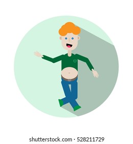 Irish step circle icon with long shadow.Happy dancer with red head.Vector illustration.