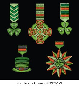 Irish symbols embroidery. St.Patrick 's Day. Vector decorative element for embroidery, patches, stickers  and badges