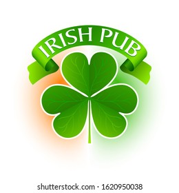 Irish taditional label desigs for pab with clover as a main element in. Colorful vector illustration.