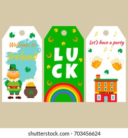 Irish tags with traditional symbols and characters. Perfect for holiday greetings.