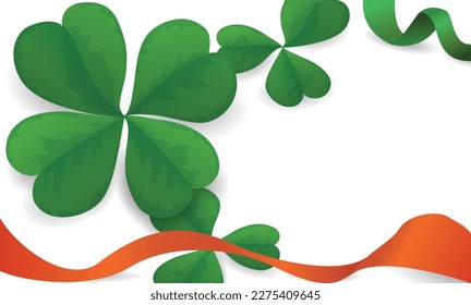 Irish template with blank space, decorated with green shamrocks sand orange ribbon.