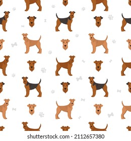 Irish terrier seamless pattern. Different poses, coat colors set.  Vector illustration