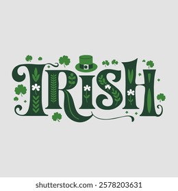 Irish text of saint patrick day vector typography transparent background