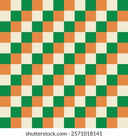 Irish tricolour concept checkered seamless pattern. Traditional flag colours symbo. St.Patrick's spring celtic culture celebration. Classic geometrical square grid vector illustration background