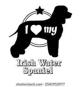 Irish Water Spaniel. Hund Silhouette, ich liebe meinen Hund, Hund, Hunderassen, Logo, Vektor, Silhouette, Tier, Illustration, Symbol, Zeichen, schwarz, Haustier,