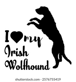 Irish Wolfhound dog silhouette, dog, dog breeds, logo, vector, silhouette, i love my dog, animal, illustration, icon, sign, design, black, symbol, pet, love