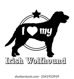 Irish Wolfhound Hund Silhouette, ich liebe meinen Hund, Hund, Hunderassen, Logo, Vektor, Silhouette, Tier, Illustration, Symbol, Zeichen, schwarz, Haustier,