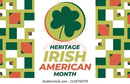 Irish-American Heritage Month. Celebrated all March in the United States. Background, poster, greeting card, banner design. Vector EPS 10