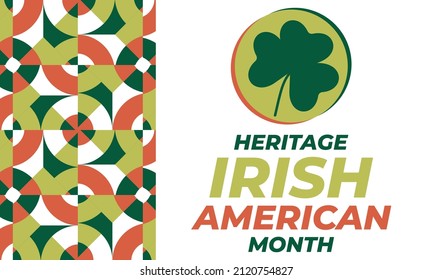 Irish-American Heritage Month. Celebrated all March in the United States. Background, poster, greeting card, banner design. Vector EPS 10