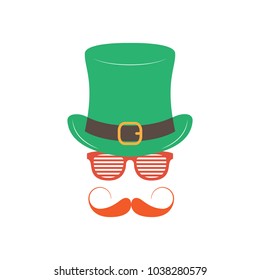 Irishman with glasses shutter shades on white background. St. Patrick's Day illustration.