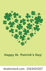 Irish-themed postcard design with shamrocks, four-leaf clover and hearts 