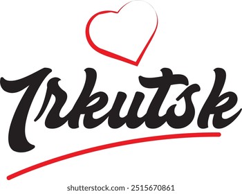 Irkutsk city text design with red heart typographic icon design suitable for touristic promotion