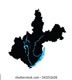 Irkutsk Oblast vector map silhouette isolated on white background. High detailed illustration. Russia oblast map illustration. Irkutskaya oblast map. 
